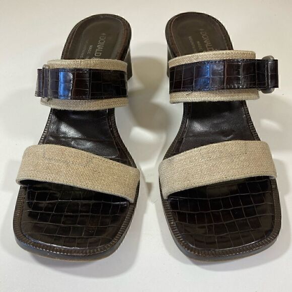 DONALD PLINER CROC EMBOSSED LEATHER & Canvas Women’s open toe sandals size 9 GUC - Picture 5 of 16